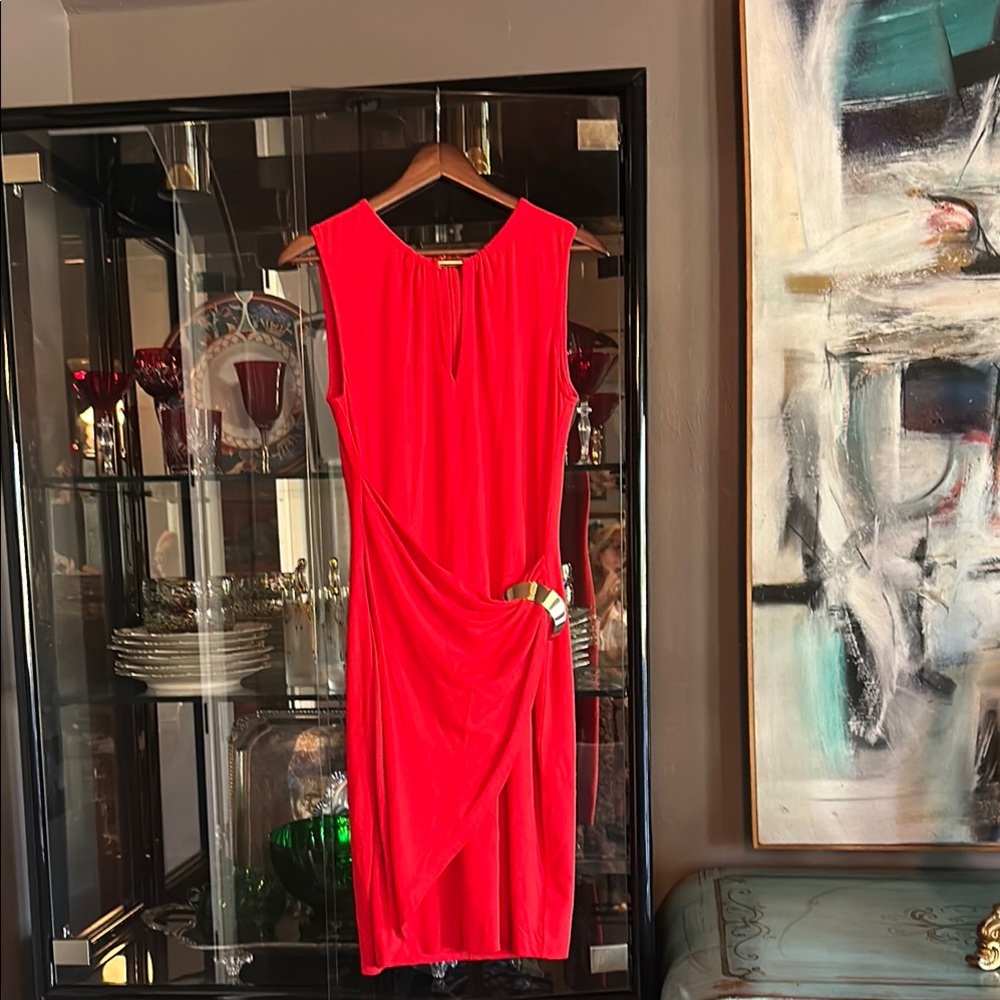 Cache Red Ruched Asymmetrical Cocktail Dress
